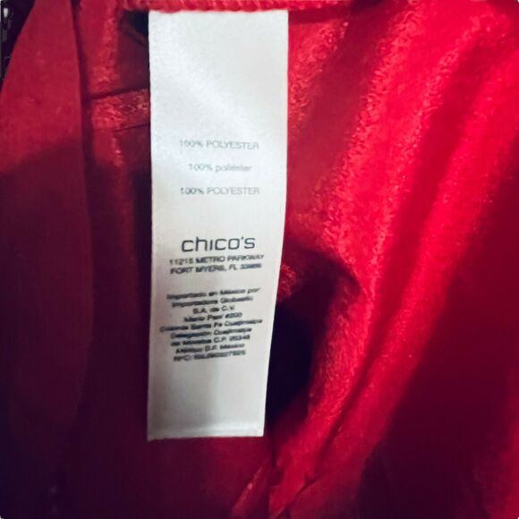 Chico's Shirt Rich Red Crinkle Long Sleeve Collared Button Up Tunic Top Medium - Picture 7 of 15